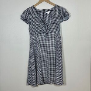 Xhilaration Women Gingham Tie Front Mini Dress S Navy White Check Ruffle Sleeve